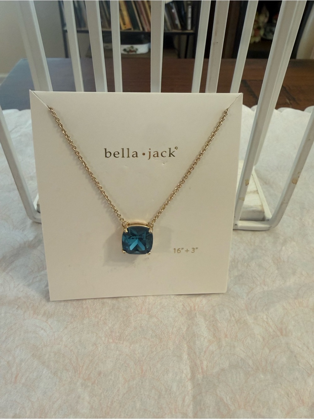 Bella Jack Gold-Tone Necklace with Teal Square Crystal Pendant